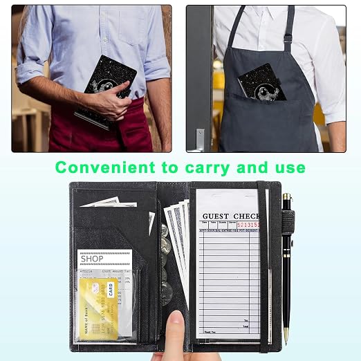 Server Books for Waitress, 5x9 Inch Waitstaff Server Order Pads, 11 Large Pockets, Cute PU Leather Waitress Book Server Wallet with Elastic Band Fit Server Apron,Astronaut in Space - Image 4