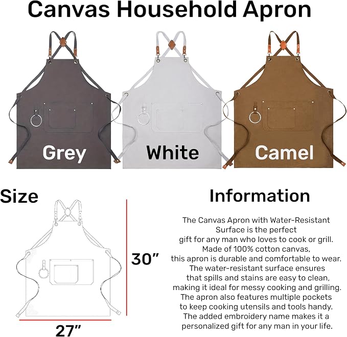 TEEAMORE Custom Design Apron for Men Women Adjustable Crossback Thick Work Apron with Pockets Personalized Canvas - Image 3