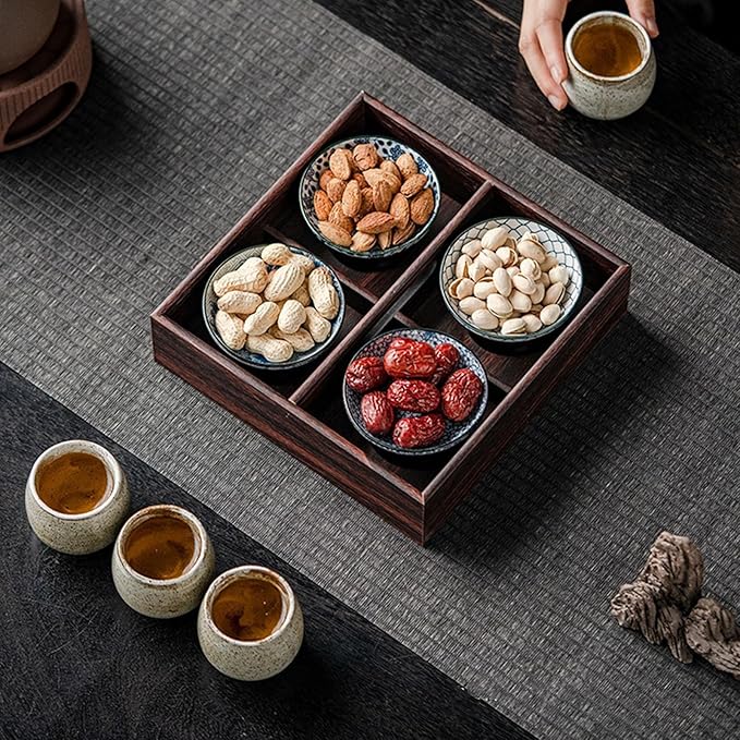 5-Piece Rustic Wooden Serving Tray Set, Handcrafted Nesting Trays with Handles for Ottoman & Coffee Table Decor, Lightweight Paulownia Wood Food Trays for Kitchen, Outdoor Picnic & Parties