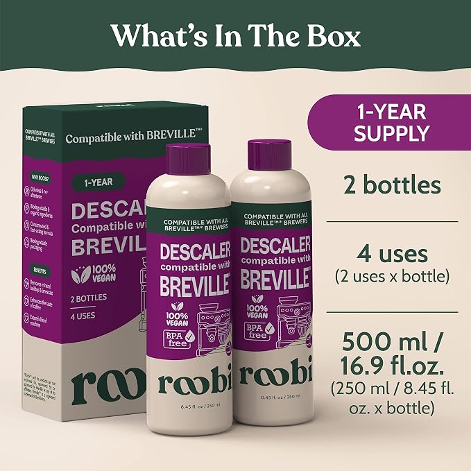 Breville Compatible Descaling Solution. Specially Formulated to Clean & Descale your Breville Espresso Machine. 2 Uses per Bottle, 2 Pack. Eco-Friendly Carbon Neutral Descaler Kit. - Image 4