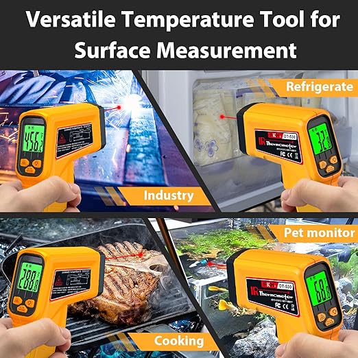 FKM Infrared Thermometer Gun Non-Contact Laser Temperature Gun,-58°F~986°F,AdjustableEmissivity,Digital IR Thermometer Gun for Cooking,Griddle,Pizza Oven,BBQ,HVAC,Automotive,Industrial,Not for Human
