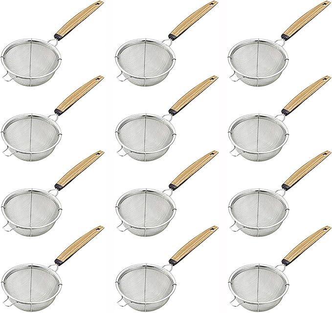 JapanBargain 2459, Fine Mesh Tea Strainer with Handle Stainless Steel Small Sifter For Drinks, Cocktails, Coffee and Matcha, 12-Pack