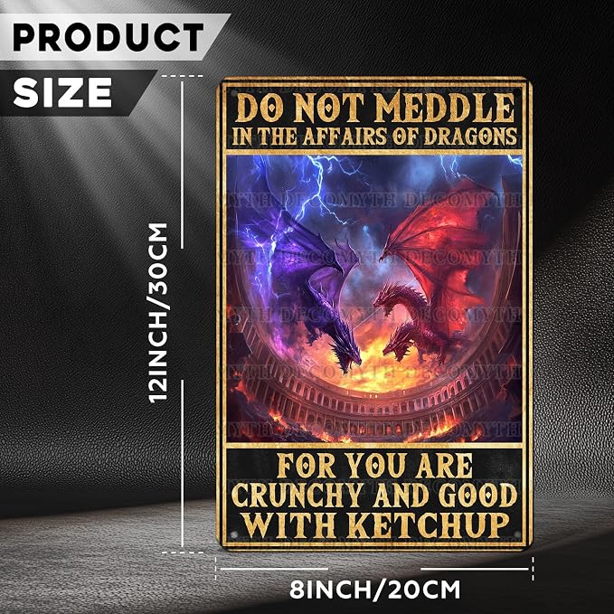 Vintage Dragon Tin Sign Do Not Meddle in the Affairs of Dragons Retro Wall Decor Nostalgic Art Funny Metal Poster Indoor Store Cafe Toilet Kitchen Bar Office Boys Room Pubs Shop 12 * 8inch - Image 4