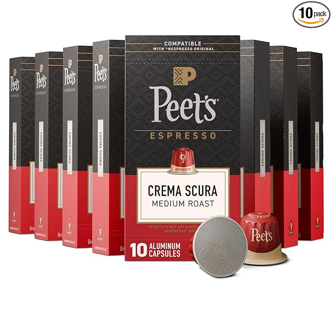 Peet's Coffee, Medium Roast Espresso Capsules, Compatible with Nespresso Original Machine, 100% Arabica Coffee - Crema Scura Intensity 9, 100 Count (10 Boxes of 10 Espresso Capsules)