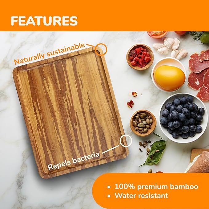 BambooMN Rectangular Bamboo Serving Tray - Tiger Stripe - 11 x 8.9 x 0.6