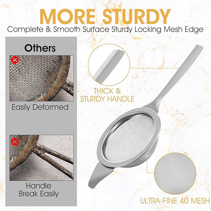2.2" Silver Matcha Strainer, 30 Fine Mesh Matcha Sifter with Handle and Base, Stainless Steel Small Tea Strainer Fine Mesh, Small Metal Matchas Strainers for Loose Tea Coffee Cocktail