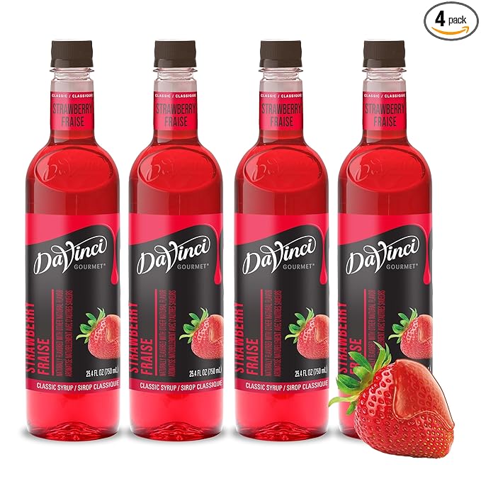 DaVinci Gourmet Classic Strawberry Syrup, Keto-friendly, 25.4 Fluid Ounces (Pack of 4)