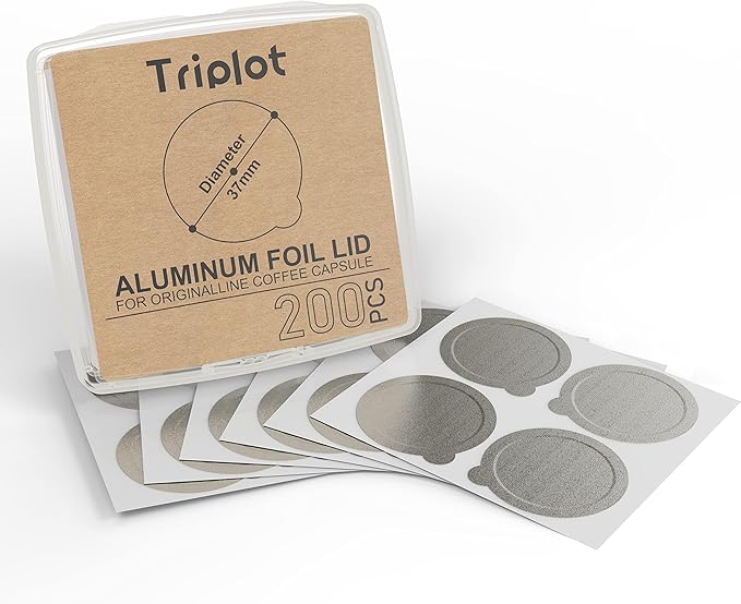 Tiplot Aluminum Lids for Reusable Nespresso OriginalLines Capsules 200pcs,Self Adhesive Foil Sticker Seals 200pcs for Refillable Coffee Pods Stainless Compatible Nespresso Original Line Machines.