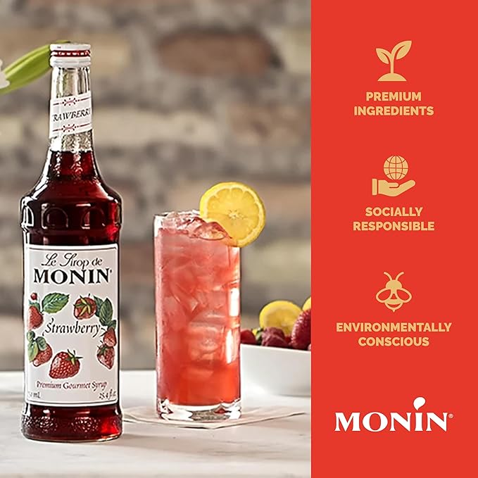 Monin - Strawberry Syrup, Mild and Sweet, Great for Cocktails and Teas, Gluten-Free, Non-GMO (1 Liter, 4-Pack)