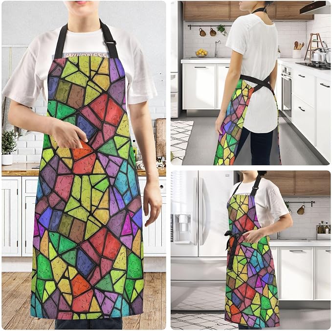 Rainbow Glass Apron for Men and Women Water and Oil Resistant Adjustable Bib Aprons with 2 Pockets for Chef Kitchen Cooking Baking - Image 6