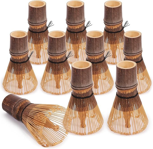 BambooMN Japanese Matcha Whisk Chasen - Traditional Handcurled Matcha Utensil - Black - 10 Pieces