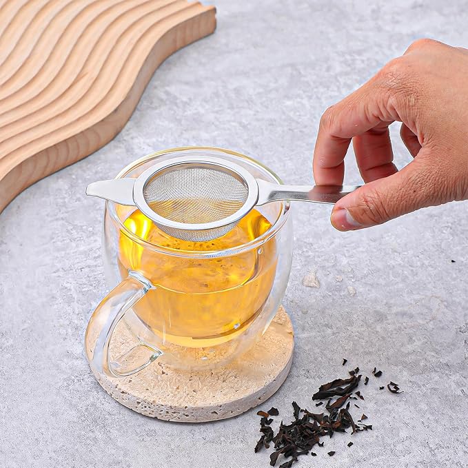 TIESOME 2.2" Silver Matcha Sifter Strainer, 30 Fine Mesh Mini Strainer for Tea with Handle and Base Stainless Steel Small Tea Strainer for Loose Coffee Cocktail with Base (Silver)