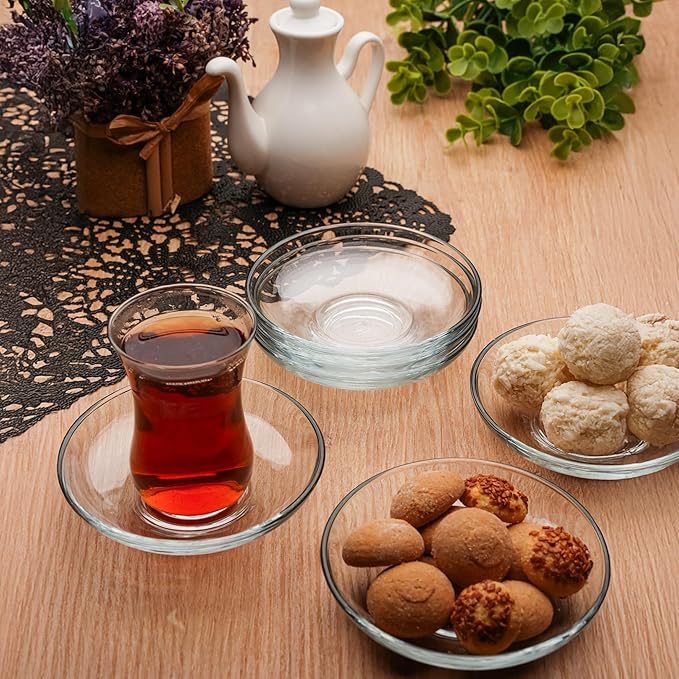 Glass Saucer Plates Set of 6, Coffee & Tea Saucers, Dipping Sauce Cups, Soy Sauce Dish, Small Plates for Side Dishes, Appetizer Plates for Home Kitchen