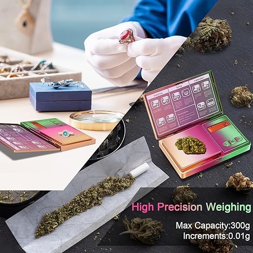 THINKSCALE Shiny Digital Gram Scale, 300g x 0.01g Iridescent Pocket Scale Rainbow Chrome Plating, 6 Units Small Scale .01 Gram Accuracy, Tare Function for Food, Jewelry, Herb, Powder, Coins, Travel