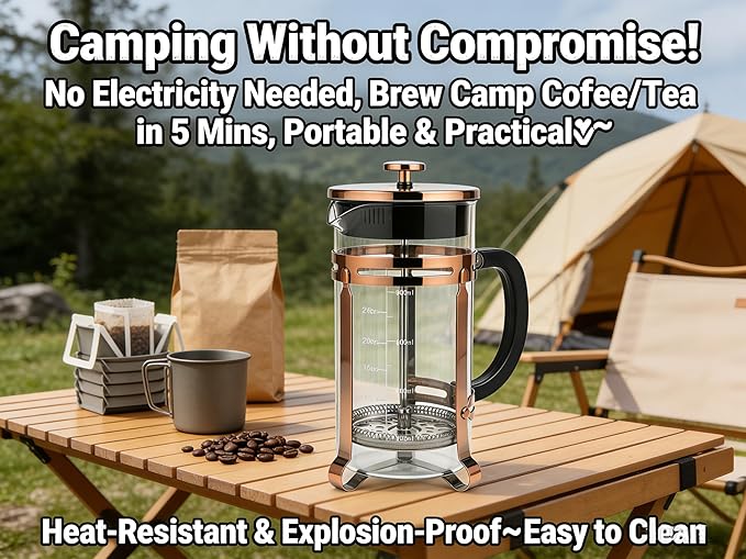French Press Coffee Maker 21 oz, 304 Stainless Steel Double Mesh Filter, Borosilicate Glass, Heat-Resistant, BPA-Free, Ideal for Home, Office & Gift