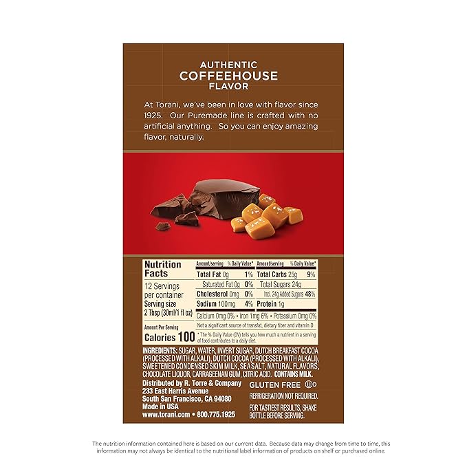 Torani Puremade Sauce, Salted Chocolate Caramel, 16.5 Ounces (Pack of 4 - Packaging May Vary)