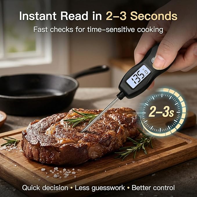 Digital Meat Thermometer Backlight,Waterproof Instant Read Food Thermometer for Cooking Grilling BBQ Baking Liquids Beef Turkey (Black)