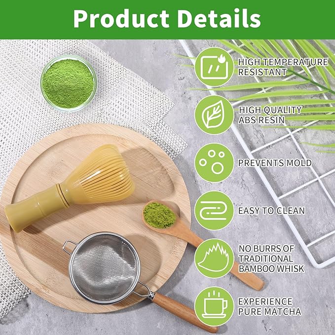 Matcha Whisk Tools Set, PP Resin Matcha Stirrer Green Tea Powder Preparation Prepare Japanese Tea, Includes 1 Whisk & 1 Sifter & 1 Spoon