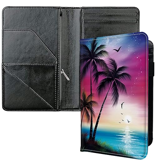 Server Books for Waitress, with 7 Large Pockets, Waiter Serving Book, Waitstaff Server Order Pads, Cute PU Leather Server Book with Pen Holder Fit Server Apron, Beach Palm Trees by Unknown