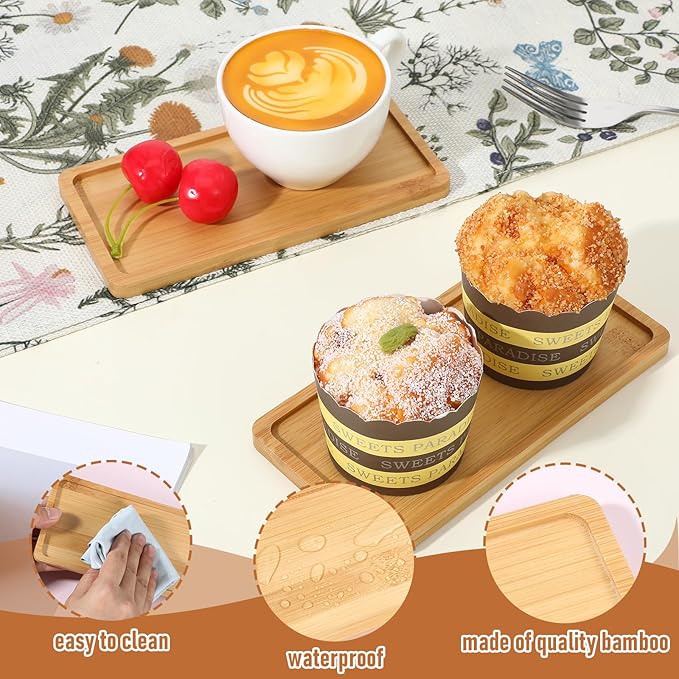 16 PCS Small Bamboo Tray, Bamboo Vanity Tray for Bathroom, Kitchen, Serving - Natural Rectangular Serving Trays for Perfume, Plants, Food - 6.9 x 3.5 x 0.4 Inches