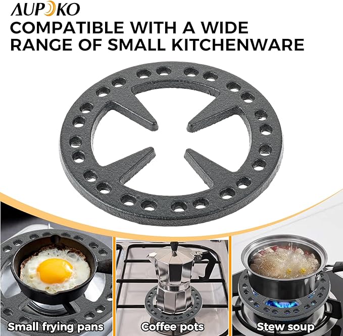 Aupoko Wok Ring for Gas Stove Compatible with Bialetti Moka Pot Accessories Smaller Pans Espresso Makers (5.04-Inch) Cast Iron Heat Diffuser Wok Stand