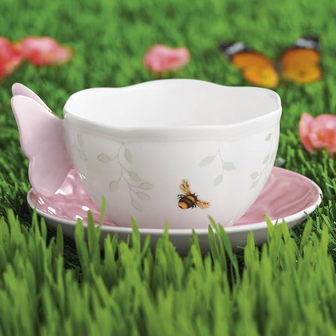 Lenox Butterfly Meadow Figural Cup and Saucer Set, Pink