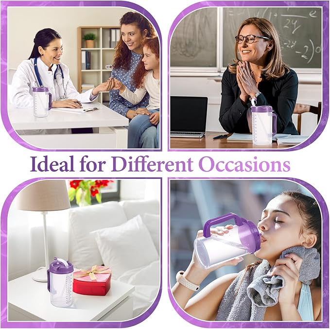 4 Pcs 32 oz Hospital Water Cup with Straw and Lid Insulated Double Walled Water Cup with Handle and Straw Elderly Bottle Plastic Drinking Carafe Insulated Mug (Purple)