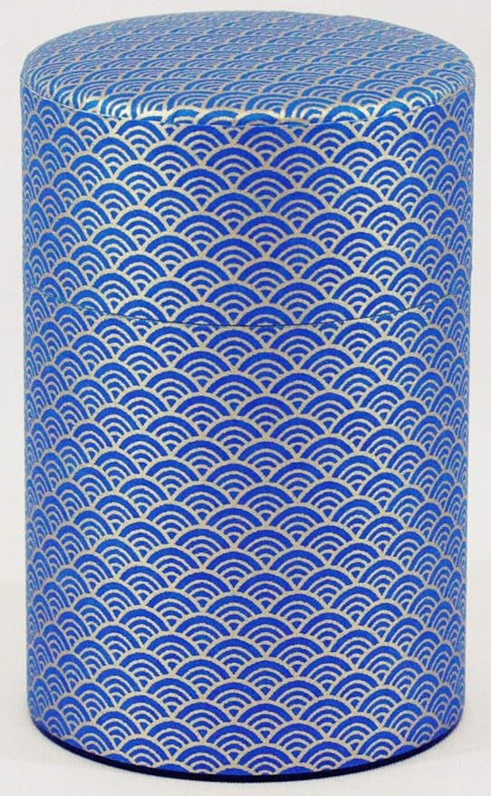 Washi Paper Tea Tin Canister: Long 5.3oz (150g) Deepsea waves (#78), Japan