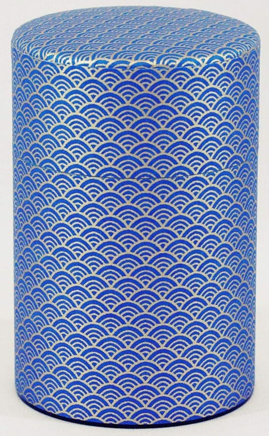 Washi Paper Tea Tin Canister: Long 5.3oz (150g) Deepsea waves (#78), Japan