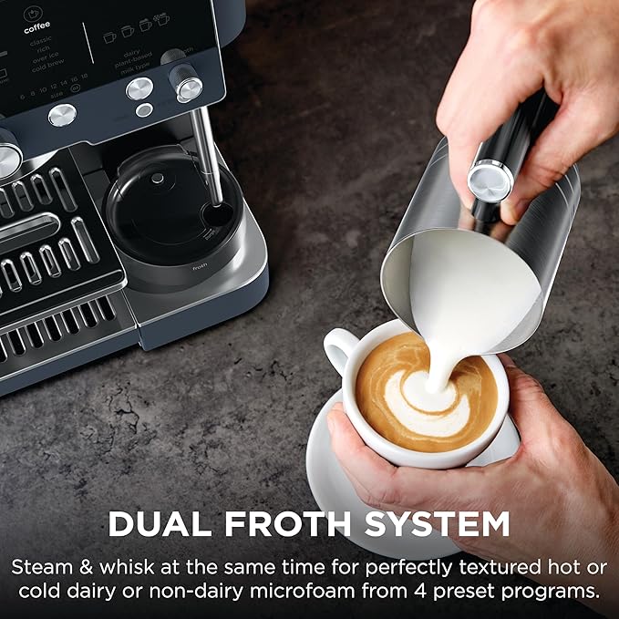 Ninja Luxe Café Premier Series, Espresso Machine, Drip Coffee Maker & Rapid Cold Brew, Integrated Grinder, Assisted Tamper, Hands-Free Frother, for Cappuccinos & Lattes, Cyberspace, ES601CY