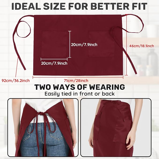 3 Pack Waist Apron with 3 Pockets, Unisex Black Waiter Aprons, Water Resistant Server Aprons for Restaurant Chef Bar - Image 5