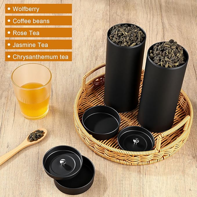 Tanlade 6 Pcs Tea Tin Canister 23oz Metal Round Cans with Airtight Lid Double Sealed Loose Leaf Tea Storage Containers with 1 Erasable Chalk Marker and 16 Stickers for Coffee Sugar Spices