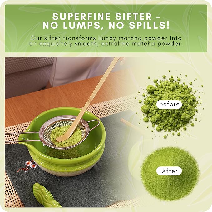 Matcha Whisk Set – Premium 9 Pcs Japanese Set for Tea Lovers - Traditional Kit, Green Matcha Kit Including Bowl (Chawan), Bamboo Whisk and Scoop Holders, Sifter Canister and Straw