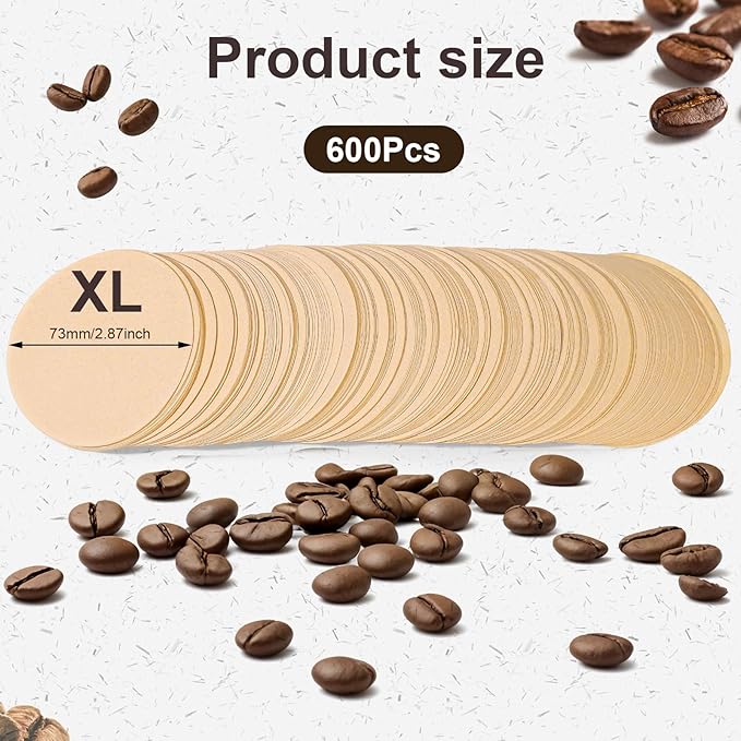 600Pcs Unbleached Coffee Filters, Replacement Round Coffee Filters, Disposable Paper Filters Compatible with Aerobie Aeropress Coffee Filter and Espresso Maker