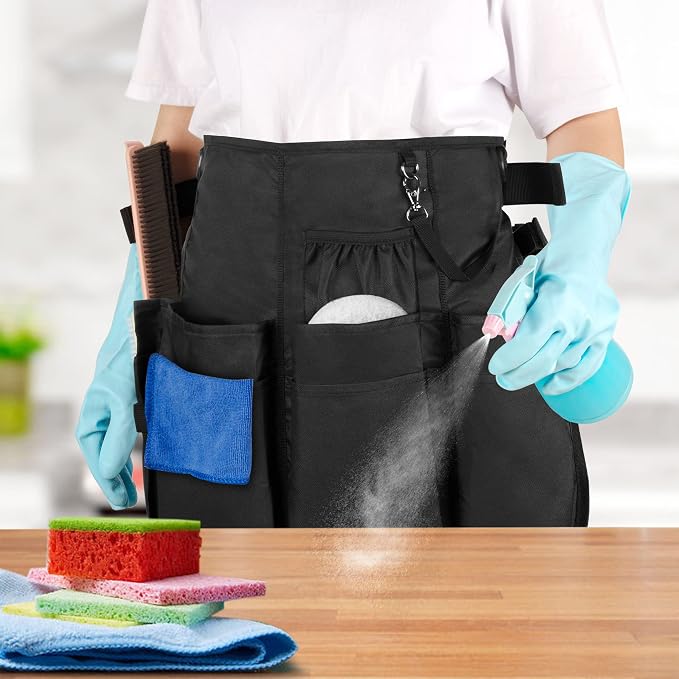 LoDrid Professional Cleaning Apron with 9 Pockets and Waist Belt, Black | Adjustable Cleaning Caddy Aprons for Cleaning Work of House Hotel - Image 6