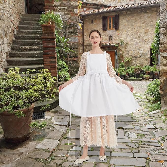 White Maid Apron for Women Cotton Waist Half Maid Costume Victorian Retro Ruffled Kitchen Cute Vintage Party Cosplay - Image 5