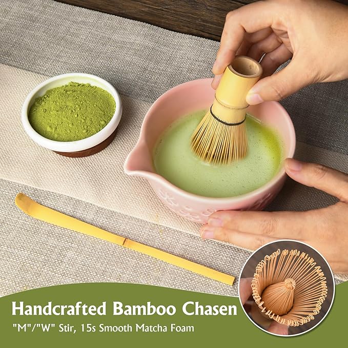 Matcha Whisk Tea Set Kit: Japanese Matcha Kit - Ceramic Bowl Bamboo Whisk Chasen Holder spoon Measuring Scoop Sifter - Traditional Practical for Tea Ceremony Breakfast Lattes - Home Kitchen Christmas