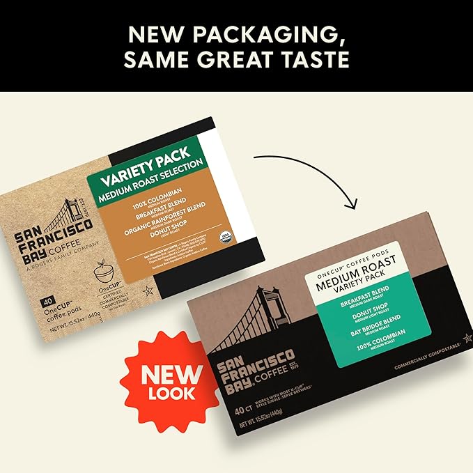 San Francisco Bay Compostable Coffee Pods - Variety Pack Medium Roast (40 Ct) K Cup Compatible including Keurig 2.0, Colombian, Breakfast, Organic Rainforest, Donut Shop