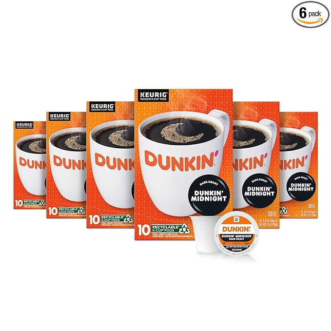Dunkin’ Midnight Dark Roast Coffee, 60 Keurig K-Cup Pods