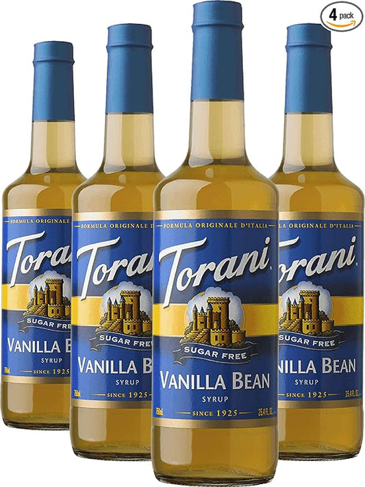 Torani Sugar-Free Syrup, Vanilla Bean, 25.4 Fl Oz Bottle (Pack of 4)