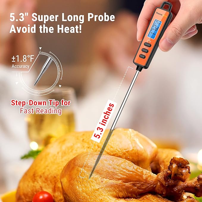 TempPro TP01A Digital Meat Thermometer for Cooking Candle Liquid Deep Frying Oil Candy, Kitchen Food Instant Read Thermometer with Super Long Probe, Backlit, Lock Function (Previously ThermoPro)