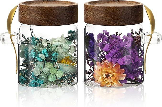 10oz Glass Storage Jar with Lids Spoons Glass Coffee Canister Borosilicate Glass Food Container for Coffee Beans Nut Pasta Sugar Candy Spice Rice Loose Tea (300ml/10oz-2 Pack)
