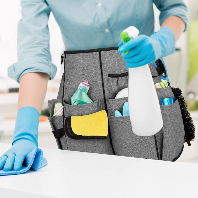 LoDrid Professional Cleaning Apron with 9 Pockets and Waist Belt, Gray | Adjustable Cleaning Caddy Aprons for Cleaning Work of House Hotel - Image 7
