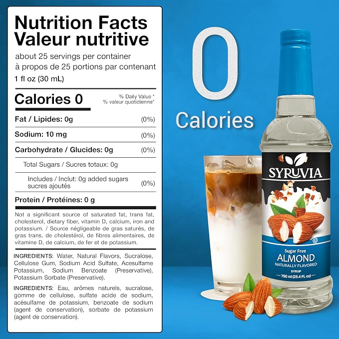 Syruvia Sugar Free Coffee Syrup, Almond Flavored Syrup for Drinks, Lattes, and Desserts – 25.4 fl oz, With Pump - Image 2