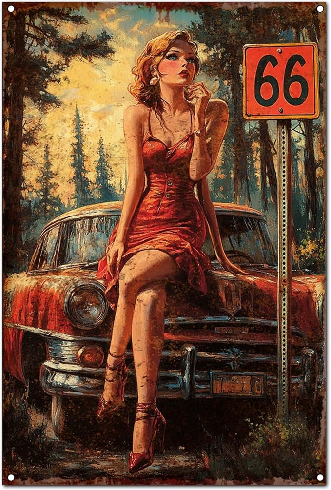 Original Vintage Tin Sign Wall Art - Antique Style Motorcycle Club Decorations Artwork - Funny Retro Metal Decor for Home, Cafe, Bar, Office, Garage, Man Cave, 8x12 Inches (T - route 66, 8x12x0.1 IN) by Unknown