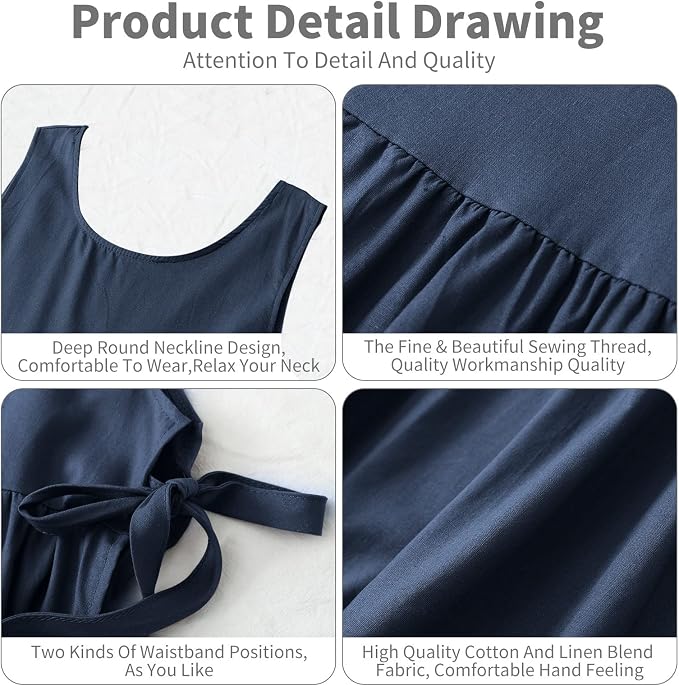 Premium Plus Size Apron with Pockets Adjustable Waistline Bib Apron,Soft Cotton Blend Apron Pinafore Dress for Baking Cooking Gardening(XL,Navy Blue) - Image 7