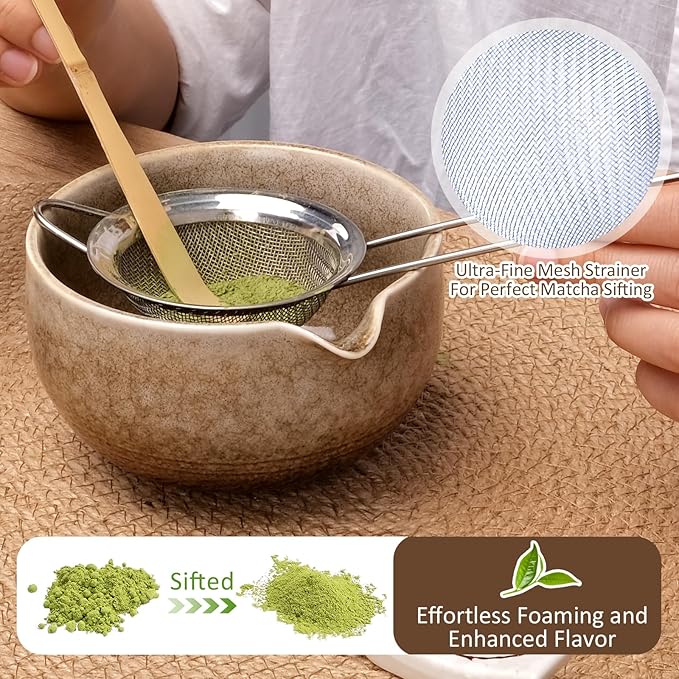 Joyscale Matcha Whisk Set, Matcha Set Whisk And Bowl, 8 Pcs Matcha Kit Set(Ancient Kiln Design), 14 OZ, Japanese Matcha Tea Set, Matcha Making Kit Gifts for Tea Lovers(Kiln White)