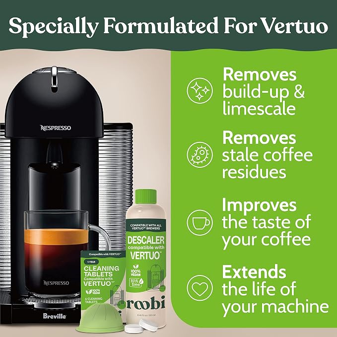 Roobi Nespresso Compatible Vertuo Cleaning & Descaling Kit. Includes 1 Bottle of Descaling Solution, 6 Cleaning Tablets and 1 Reusable Pod. Carbon Neutral Vertuoline Maintenance Kit. 6 Month Supply. - Image 5