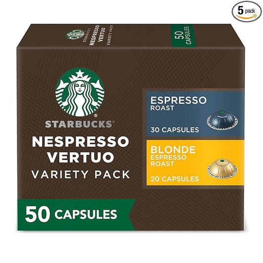 Starbucks by Nespresso Vertuo, Blonde & Dark Roast Variety Pack Coffee & Espresso, 50-count Coffee and Espresso Pods, Brews 7.8 oz and 1.35 oz.