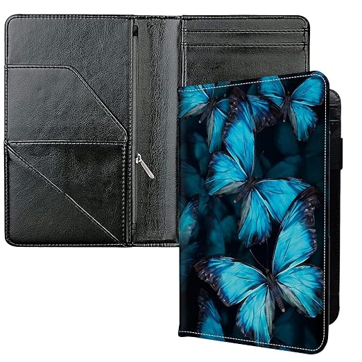 Server Books for Waitress, with 7 Large Pockets, Waiter Serving Book, Waitstaff Server Order Pads, Cute PU Leather Server Book with Pen Holder Fit Server Apron, Blue Butterflies by Unknown